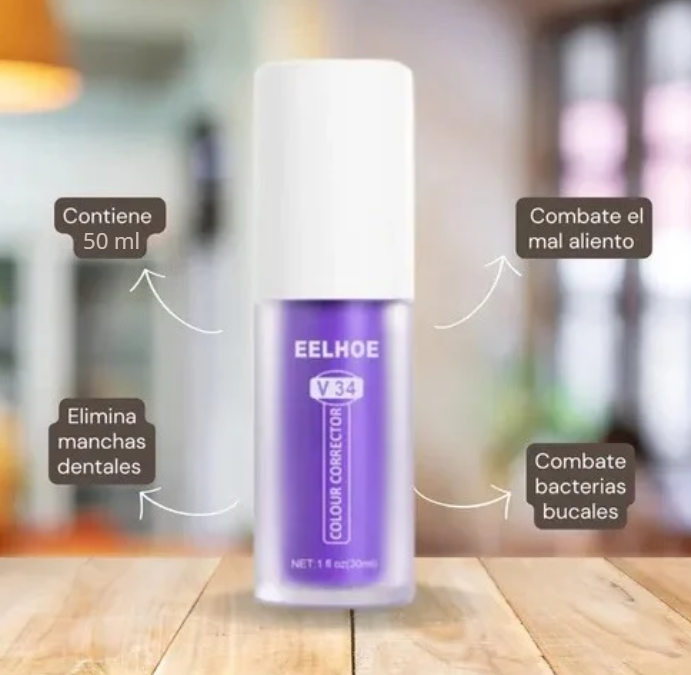 Sonríe+/Blanqueador Dental Morado: Corrige el amarillo, revela tu blanco natural.