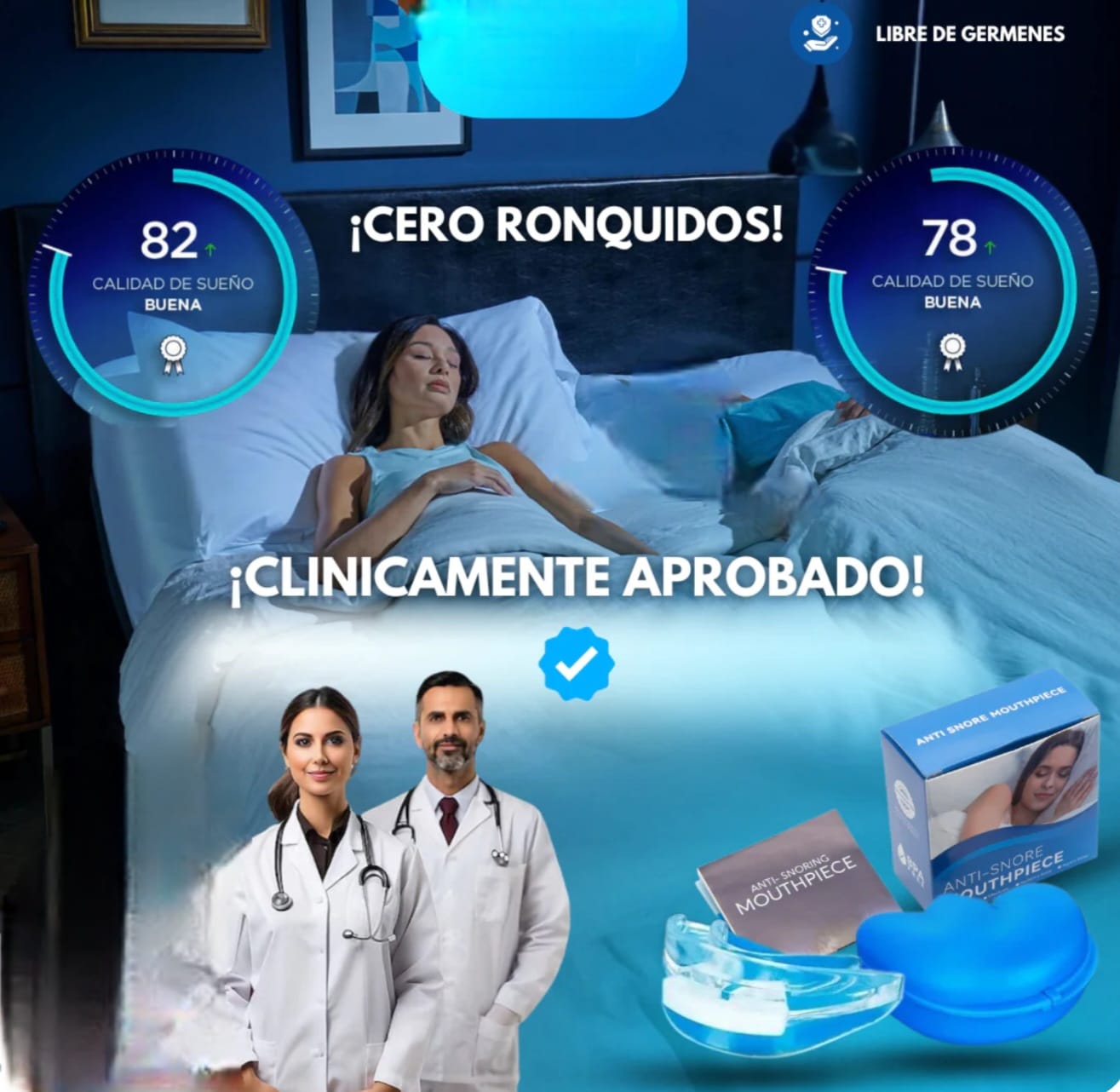 Dispositivo Bucal Antirronquidos, Apnea y Bruxismo con Diseño Ergonómico y Material Seguro BPA Free