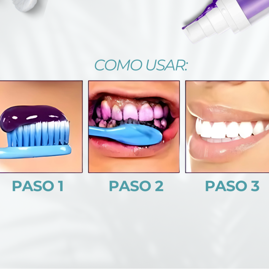 Sonríe+/Blanqueador Dental Morado: Corrige el amarillo, revela tu blanco natural.